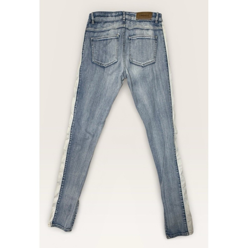 Lakenzie Men's Side Stripe Distressed Ankle Zipper Skinny Jeans Size 30 x 32 - Picture 3 of 10